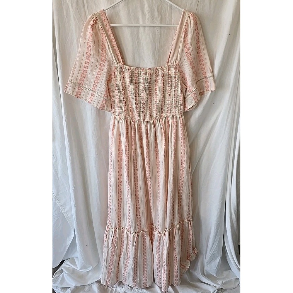 Women's Pink Maxi Dress with Smocked Bodice